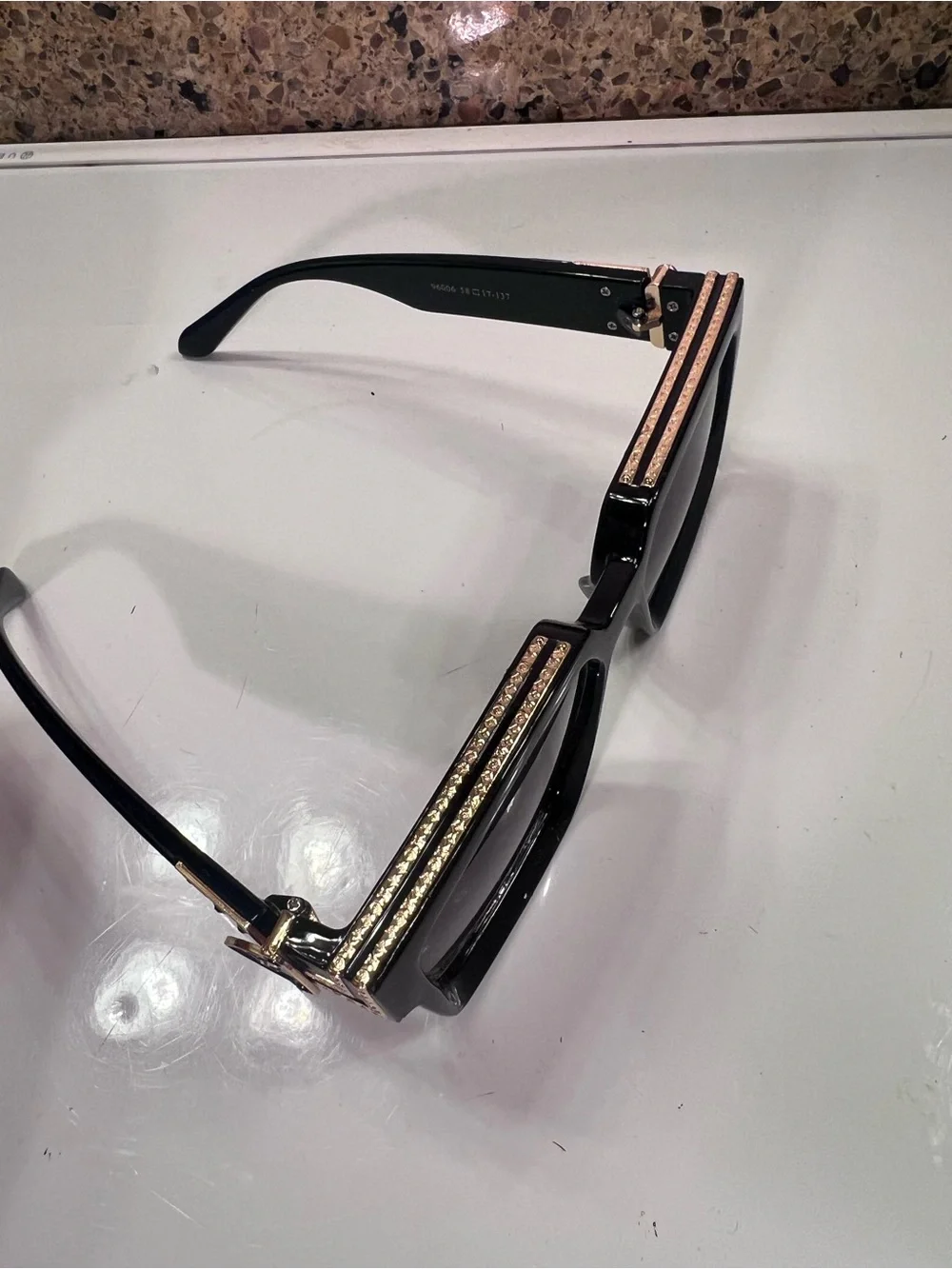 Unisex Louis Vuitton Eyeglasses Black Frame with Gold Accent Chain Detail